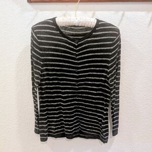 Garnet Hill Merino Wool Black and White Striped Women's Cardigan
